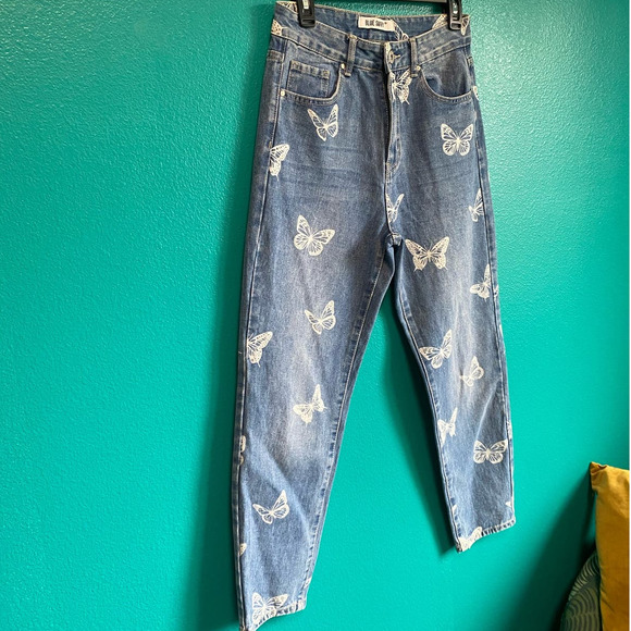 Blue Savvy Butterfly Print Mom Jeans Women's 5/27 - Picture 4 of 7